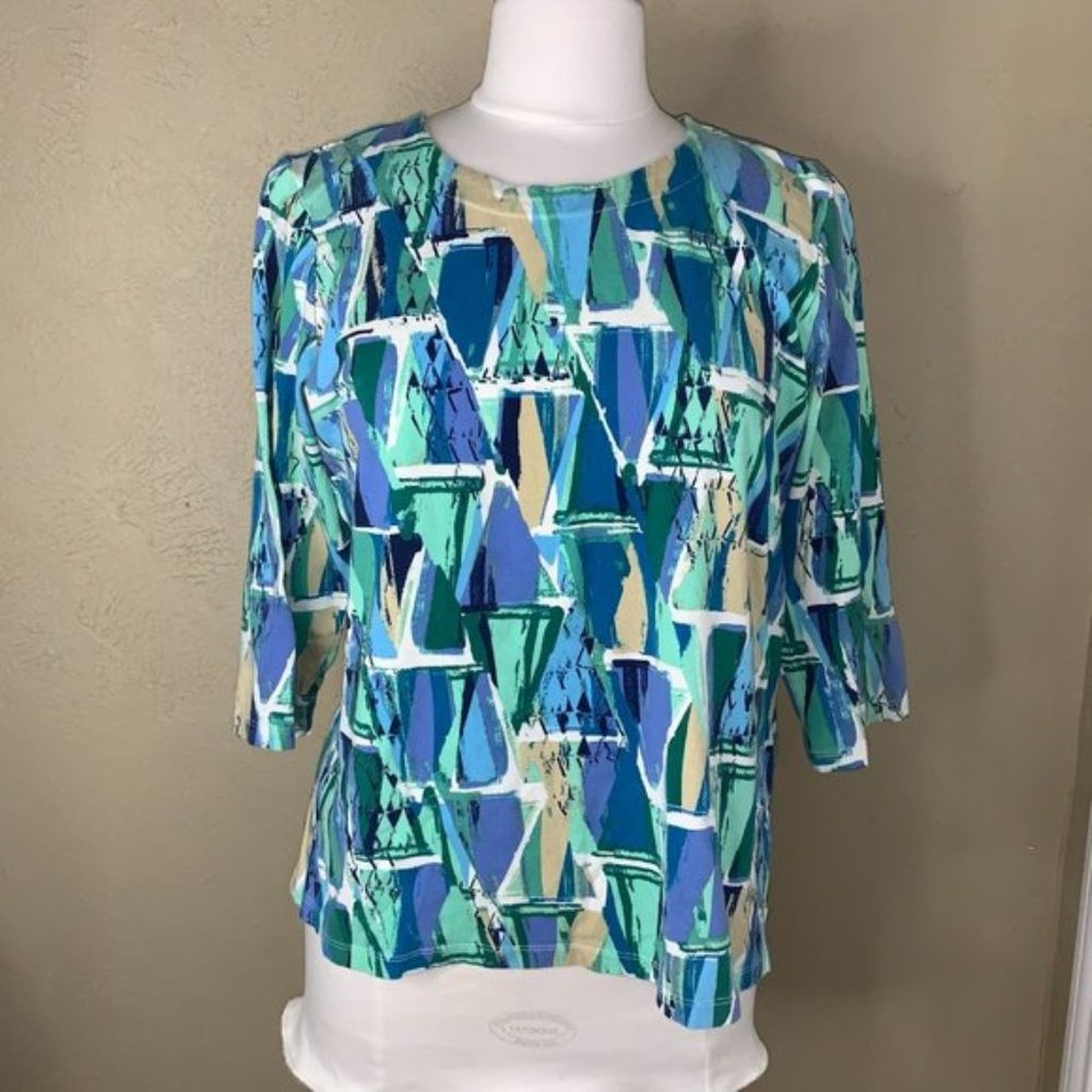 Alfred Dunner Casual Geometric Blouse Blue Medium